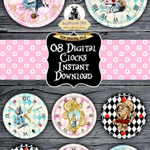 ALICE IN WONDERLAND Clocks, Printable Clock, Vintage Alice, Alice in Wonderland Party, Alice in Wonderland Decorations, Birthday Party Decor image 3