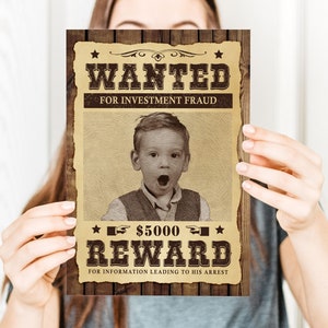 Wanted Poster Personalized, Digital Print, Custom Wanted Poster for 1 or 2 people, Cowboy Party Decorations image 2