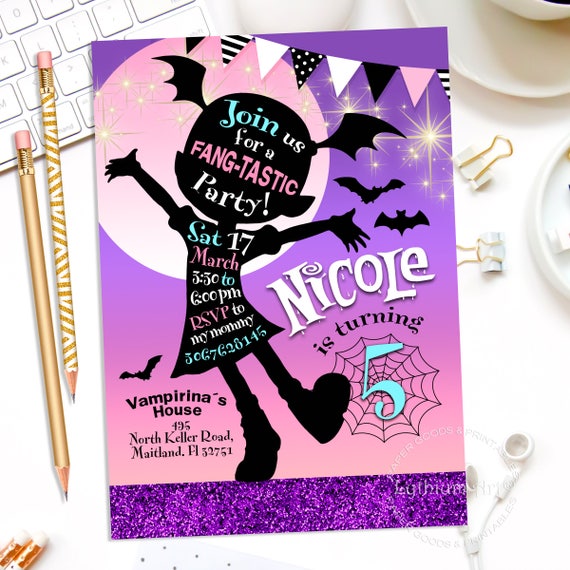Little Vampire Invitation, Digital Halloween Birthday Invitation, Cute Vampire Girl Party, Costume Party Invite, Kids Halloween Party Il_570xn