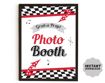 Printable Photo Booth Party Sign, 50s Sock Hop Party Decor, Grab a Prop Printable Sign, 1950s Party Decor, Diner Sign Instant Download