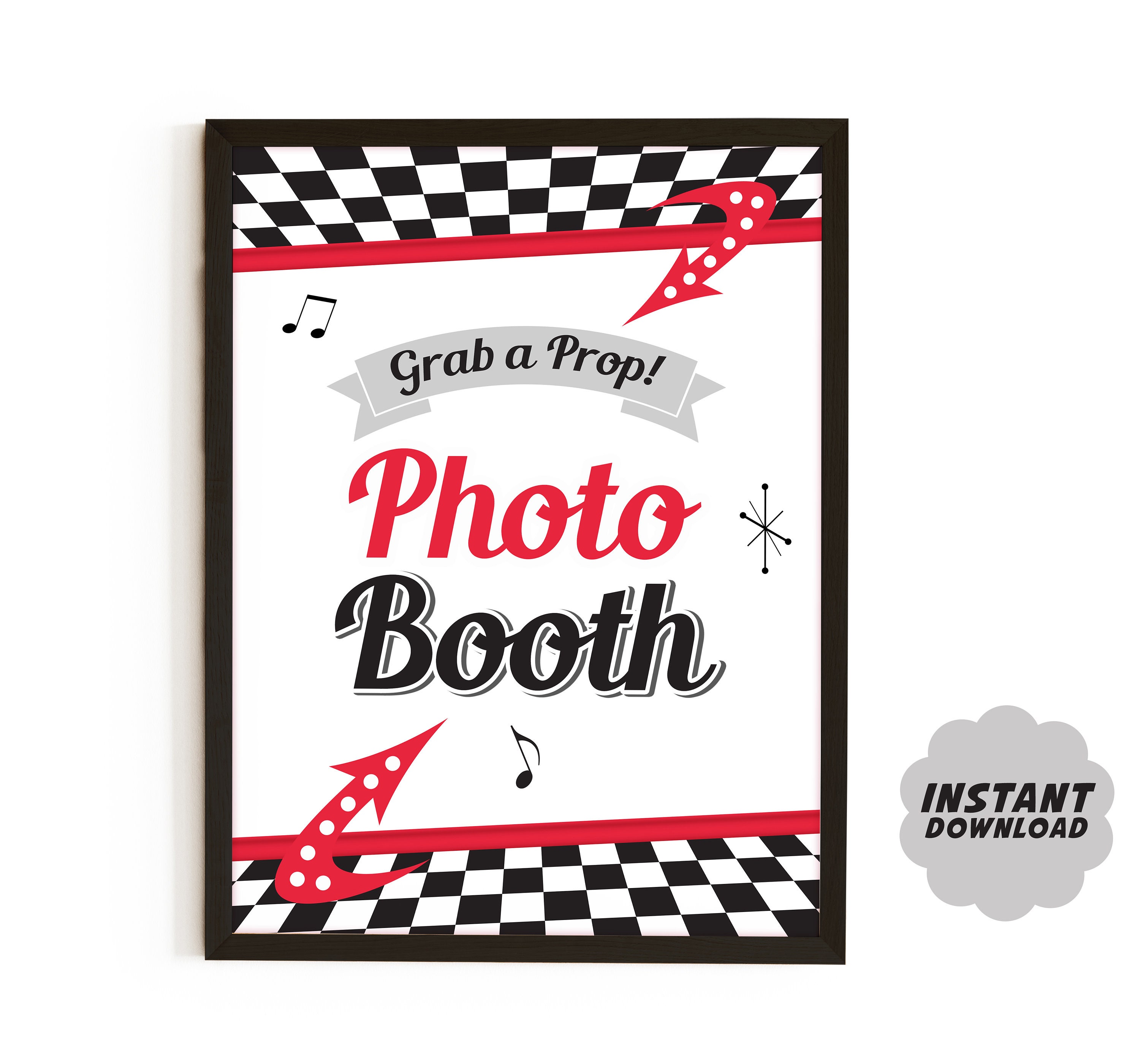 Printable Photo Booth Party Sign, 50s Sock Hop Party Decor, Grab a Prop ...