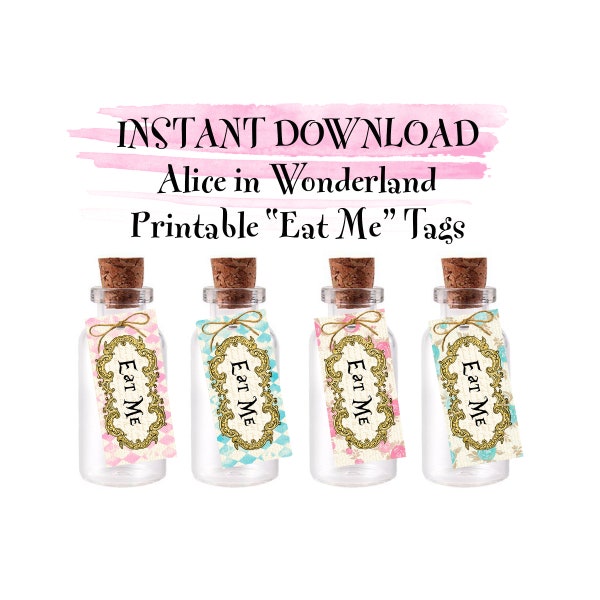 Eat Me Mini Tags, INSTANT DOWNLOAD, Alice in Wonderland Tags, Wonderland Party Decorations, Mad Hatter Tea Party, Digital Files