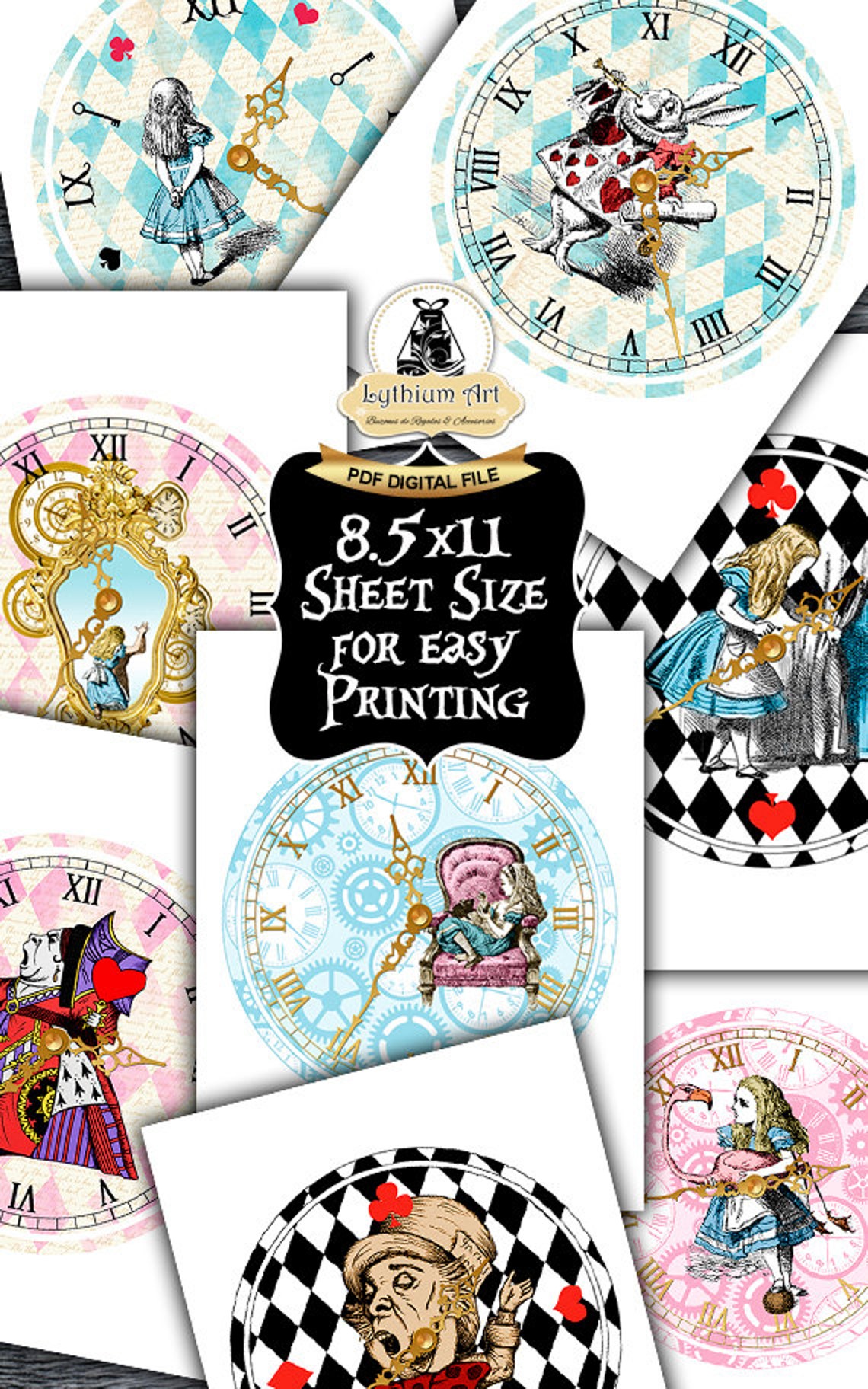 ALICE IN WONDERLAND Clocks Printable Clock Vintage Alice - Etsy