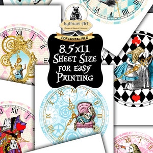 ALICE IN WONDERLAND Clocks, Printable Clock, Vintage Alice, Alice in Wonderland Party, Alice in Wonderland Decorations, Birthday Party Decor image 2