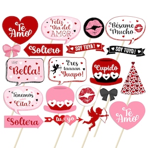 Printable Valentines Day Photo Booth Props, Spanish Photo Props, Instant Download, Selfie Props en Español