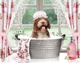 Dog Bathroom Decor, Pet Portrait from Photo, Pet in Bubble Bath, Farm Country Decor, Funny Pet Portrait, Bathroom Wall Art for Animal Lovers