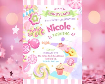 Candyland Party Invitation, Printable and Personalized Watercolor Birthday Invite for Girls