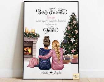 Christmas Best Friend Gift, Personalized Friendship Print, Digital Print, Best Friend Gift, Sister Gift, Custom Best Friend Portrait