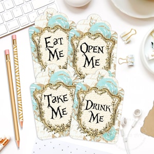 Alice In Wonderland Tags, Alice Tags, Alice Gift Tags, Wonderland Gift Tags, INSTANT DOWNLOAD, Alice Party, Tea Party, Drink Me, Eat Me Tags