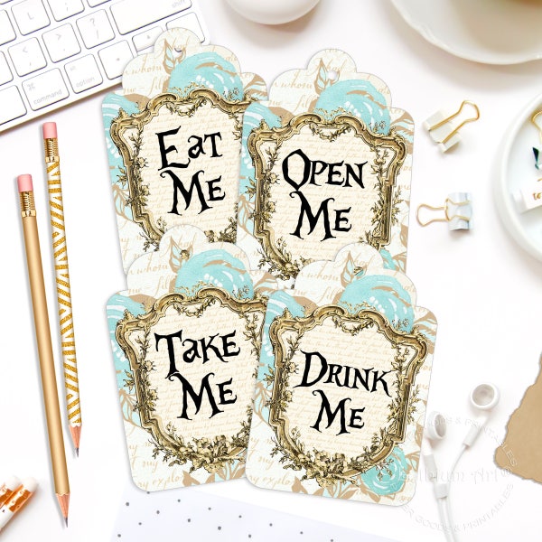 Alice In Wonderland Tags, Alice Tags, Alice Gift Tags, Wonderland Gift Tags, INSTANT DOWNLOAD, Alice Party, Tea Party, Drink Me, Eat Me Tags