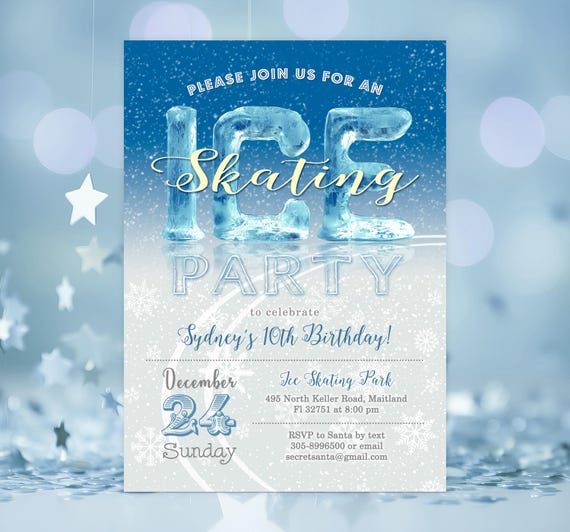 Ice Skating Invitation, Winter Birthday Party Invite, Digital Download