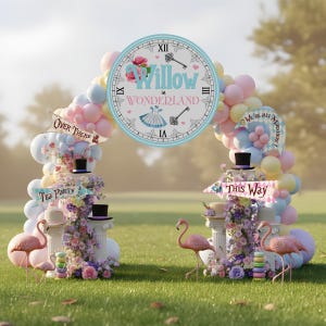 Alice in Wonderland Large Clock Cutout for Party Decoration, Printable and Personalized Light Blue Stand Up Prop