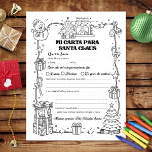 Carta a Santa Claus para Colorear, Carta de Navidad Imprimible para Niños, Incluye Sobre Combinable, Carta Navideña para Niños