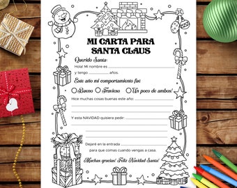 Carta a Santa Claus para Colorear, Carta de Navidad Imprimible para Niños, Incluye Sobre Combinable, Carta Navideña para Niños
