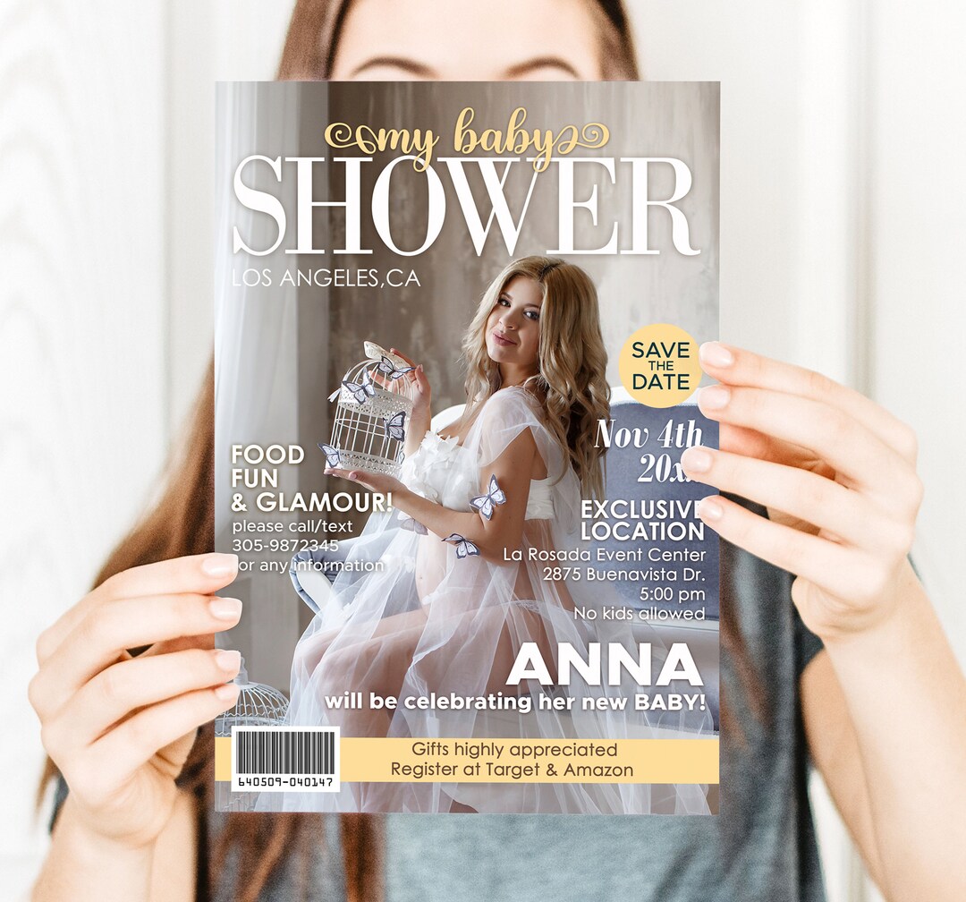 Personalized Baby Shower Magazine Invitation Custom Gender Reveal Party