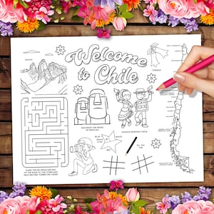 Chile Activity Placemat Printable Welcome to Chile Coloring Page Activities For Kids Travel Map Chilean Party Favor Chilean Decorations