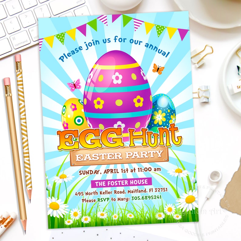 EGG HUNT Invitation Easter Egg Hunt Invite Egg Hunt Party Etsy
