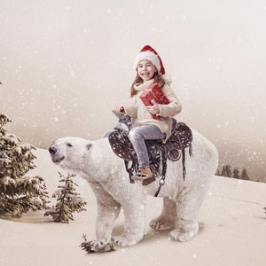 Retrato de Natal personalizado a partir de foto, presente fotográfico com cena de Natal digital, serviço de edição de fotos, cartão de urso polar, cartão postal de Natal
