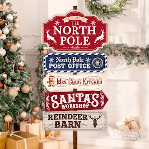 North Pole Directional Signs, Instant Download, Christmas Party Decorations, Christmas Vintage Cutouts, Winter Holiday Printables
