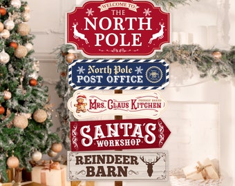 North Pole Directional Signs, Instant Download, Christmas Party Decorations, Christmas Vintage Cutouts, Winter Holiday Printables