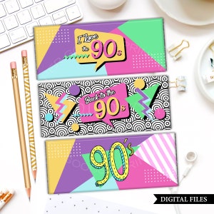 90s Party Chocolate Wrappers, INSTANT DOWNLOAD, 90s Candy Bar Labels, 90s Birthday Party Labels, I Love the 90s Printable Labels