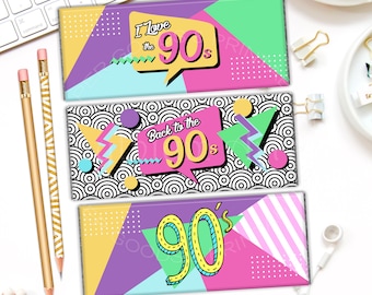 90s Party Chocolate Wrappers, INSTANT DOWNLOAD, 90s Candy Bar Labels, 90s Birthday Party Labels, I Love the 90s Printable Labels