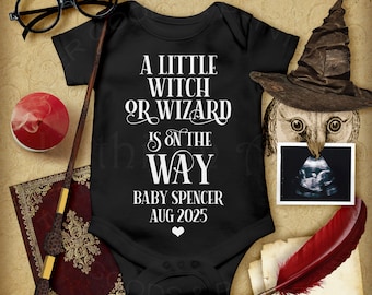 A Little Witch or Wizard is on the Way, Social Media Pregnancy Announcement, Digital File, Personalized Baby Announcement