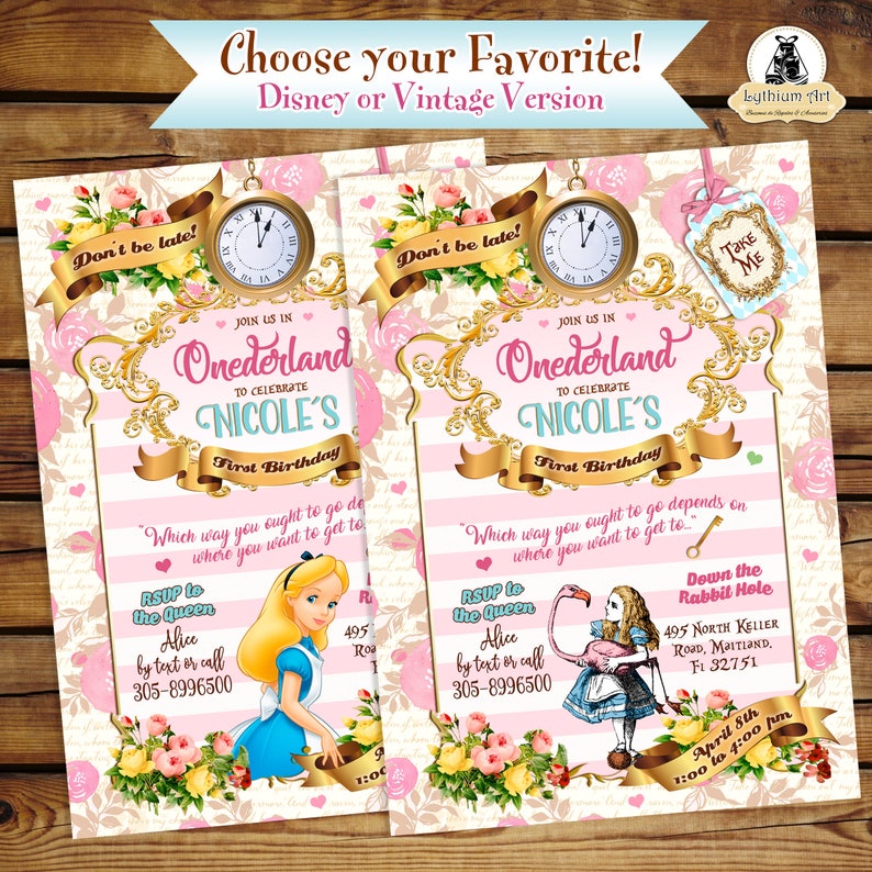 ALICE IN ONEDERLAND Birthday Invitation Printable Invitation Etsy