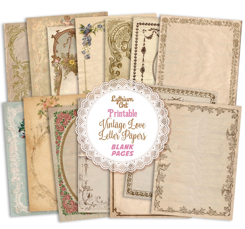 printable vintage love letter pages instant download etsy