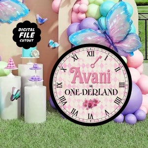 Recorte de relógio Alice no País das Maravilhas para impressão, adereço de suporte para festa de aniversário no País das Maravilhas, decoração para festa Onederland, arquivo digital personalizado
