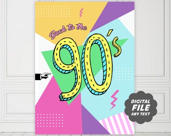 90s Party Backdrop, Printable Banner for Back to the 90s Party Decorations