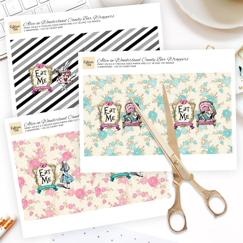 Alice in Wonderland Vintage Candy Bar Wrappers, Printable Eat Me Labels ...