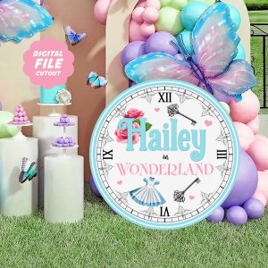 Alice in Wonderland Big Clock Cutout, Printable Stand Up Prop, Wonderland Birthday Party Decoration, Personalized Alice Clock Digital File