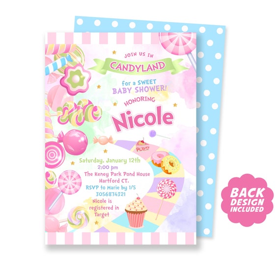 Candy themed baby store shower invitations