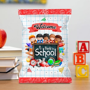 Back to School Printable Chip Bag, First Day of School Favors, Teacher Gifts, Candy Bag, Party Bag, Little Treat Bags, Instant Download