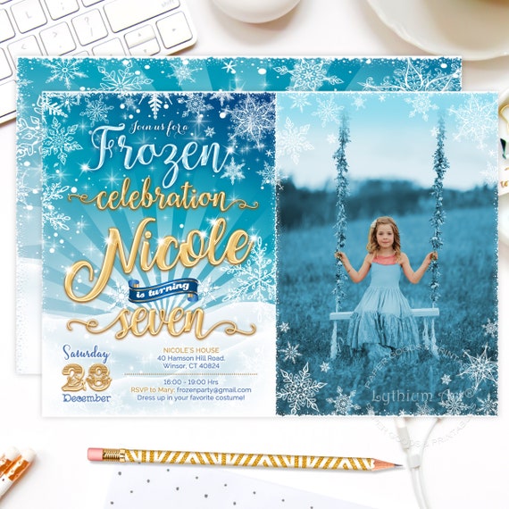 Frozen Photo Invitation, Winter Wonderland Party, Printable Invitation, Girl Birthday Invitation, Princess Party, Christmas Party Invite Il_570xn