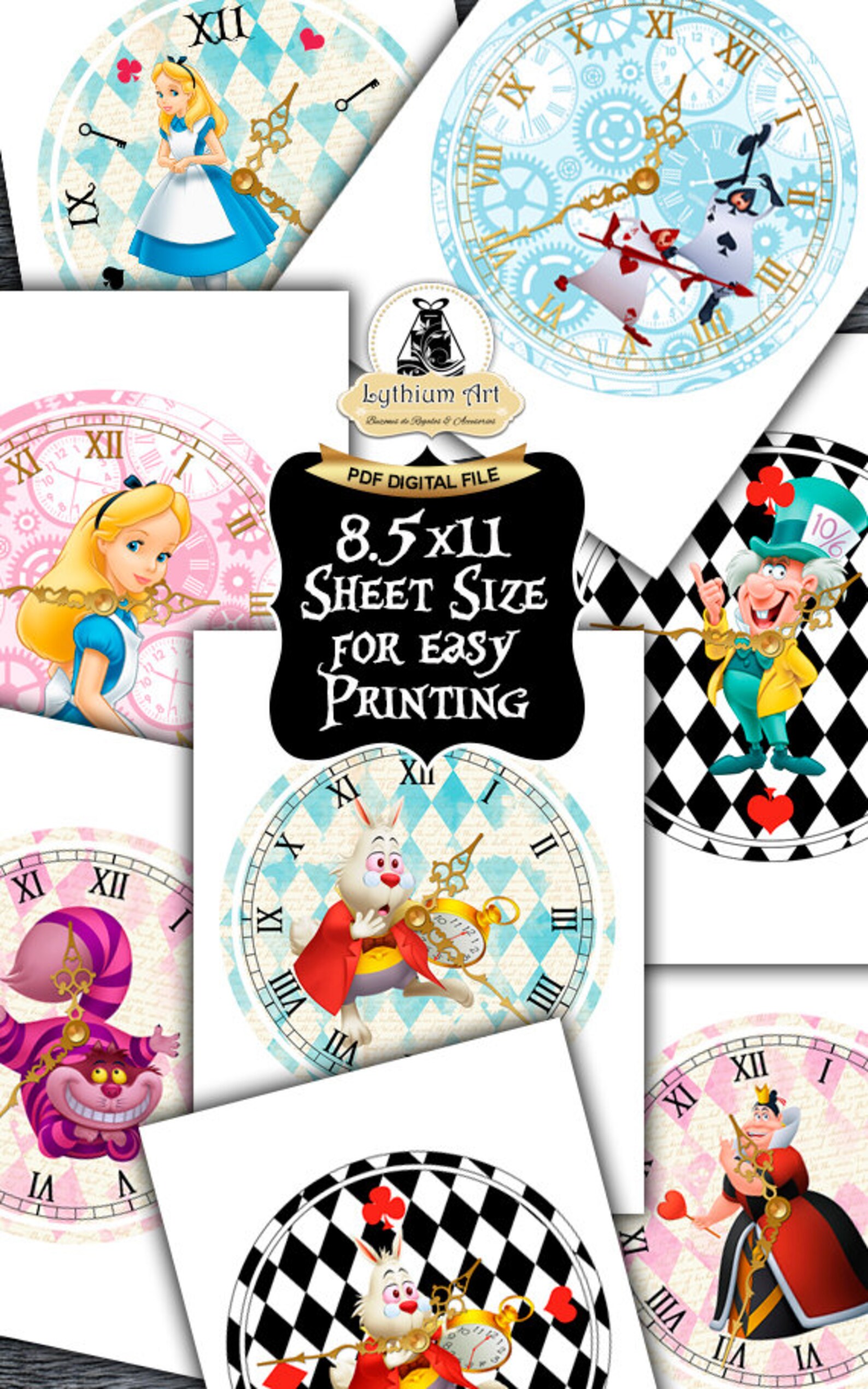 Alice in Wonderland Clocks Printable Clocks Alice in - Etsy España