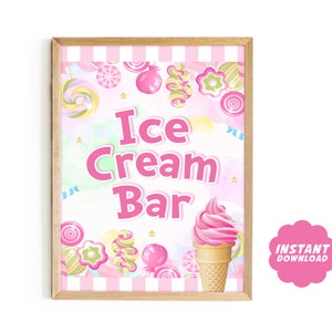 Ice Cream Bar Party Sign, Ice Cream Sweet Shop Birthday Decor, Ice Cream Party Table Printable Sign, Candyland Party Decor, Instant Download