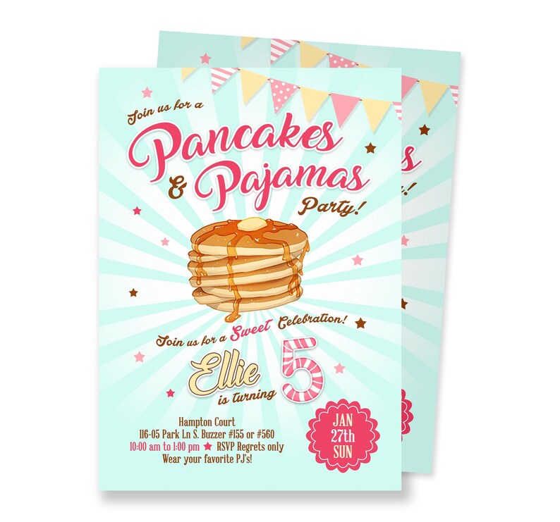 Pancakes and Pajamas Invitation, Slumber Party Sleepover Invitation, Digital Download