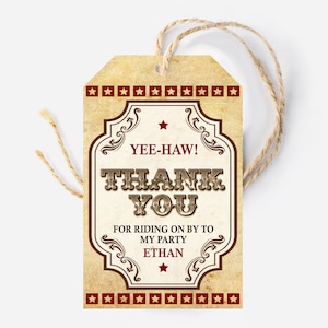 Western Party Thank You Tags, Personalized and Printable Cowboy Thank You Tags, Western Birthday Party Decorations