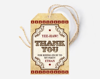 Western Party Thank You Tags, Personalized and Printable Cowboy Thank You Tags, Western Birthday Party Decorations