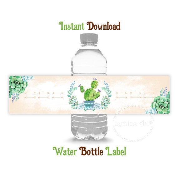 Cactus Water Bottle Labels INSTANT DOWNLOAD Fiesta Water Etsy