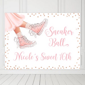 Pink Sneakerball Custom Name 16th Birthday Backdrop