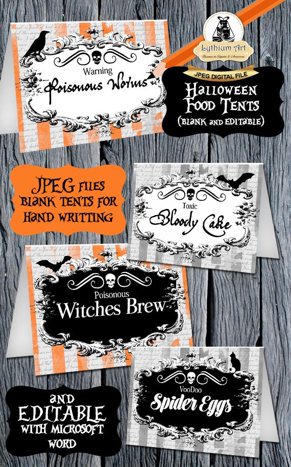 Halloween Food Tents - Halloween Party Food Labels - Halloween Editable