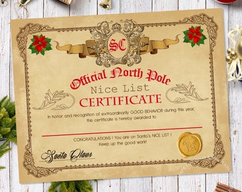 Santa Nice & Naughty List Certificate, Letter from Santa, Christmas Printables, Kids Christmas, Santa Letter, Instant Download, Naughty List