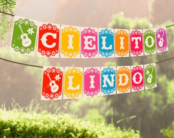 Cielito Lindo Printable Pennant Banner for Baby Shower Decor, Mexican Talavera Garland, Fiesta Party Decorations