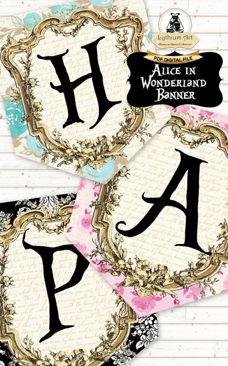 ALICE IN WONDERLAND Banner, Instant Download image 2