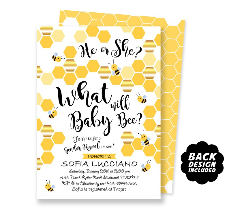 Bumblebee Gender Reveal Invitation Printable Files He or She Etsy