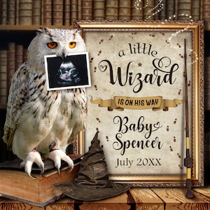 Wizard Digital Pregnancy Announcement, Magical Baby Announcement, Social Media Reveal, Little Wizard Baby on the Way, Gender Reveal Post
