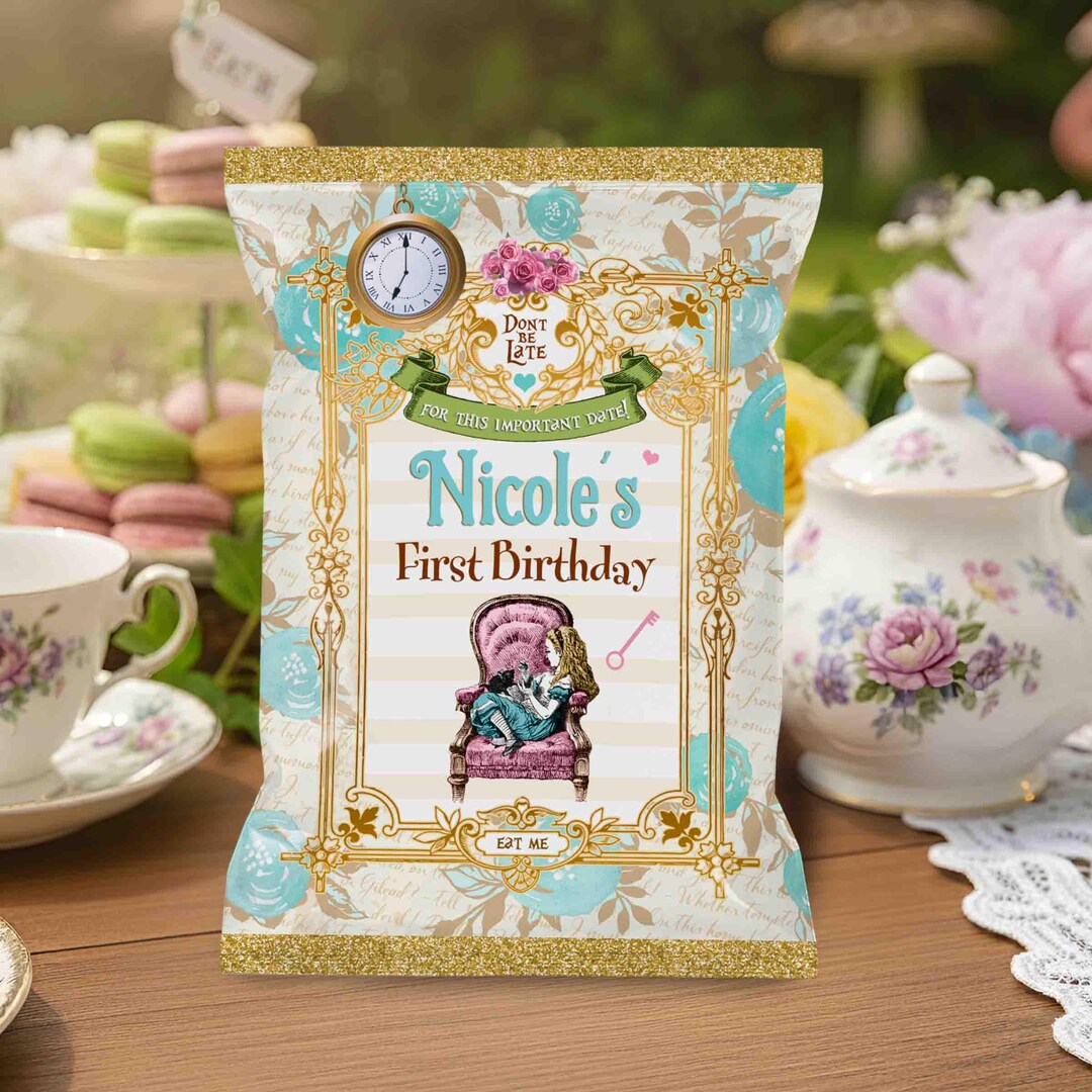Alice in Wonderland Chip Bag Printable, Personalized Tea Party Treat ...